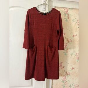 41 Hawthorn Wine-Red Long Sleeve Pocket Dress